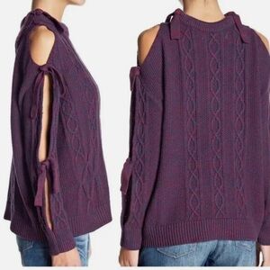 Project NAADAM Cable Knit Tie Sleeve Sweater Purple Bow Size XS